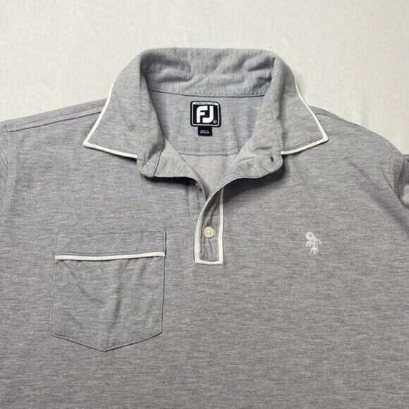 FJ FootJoy Polo Mens Gray Athletic Fit Short Sleeve Front Pocket Golf Shirt Sz L - Picture 11 of 11